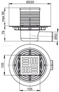 Сливной трап AlcaPlast 105 ? 105/50мм решетка - хром APV101